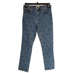 Madewell High-Rise Slim BoyJean with Star Print Size 27 Light Blue Denim Art